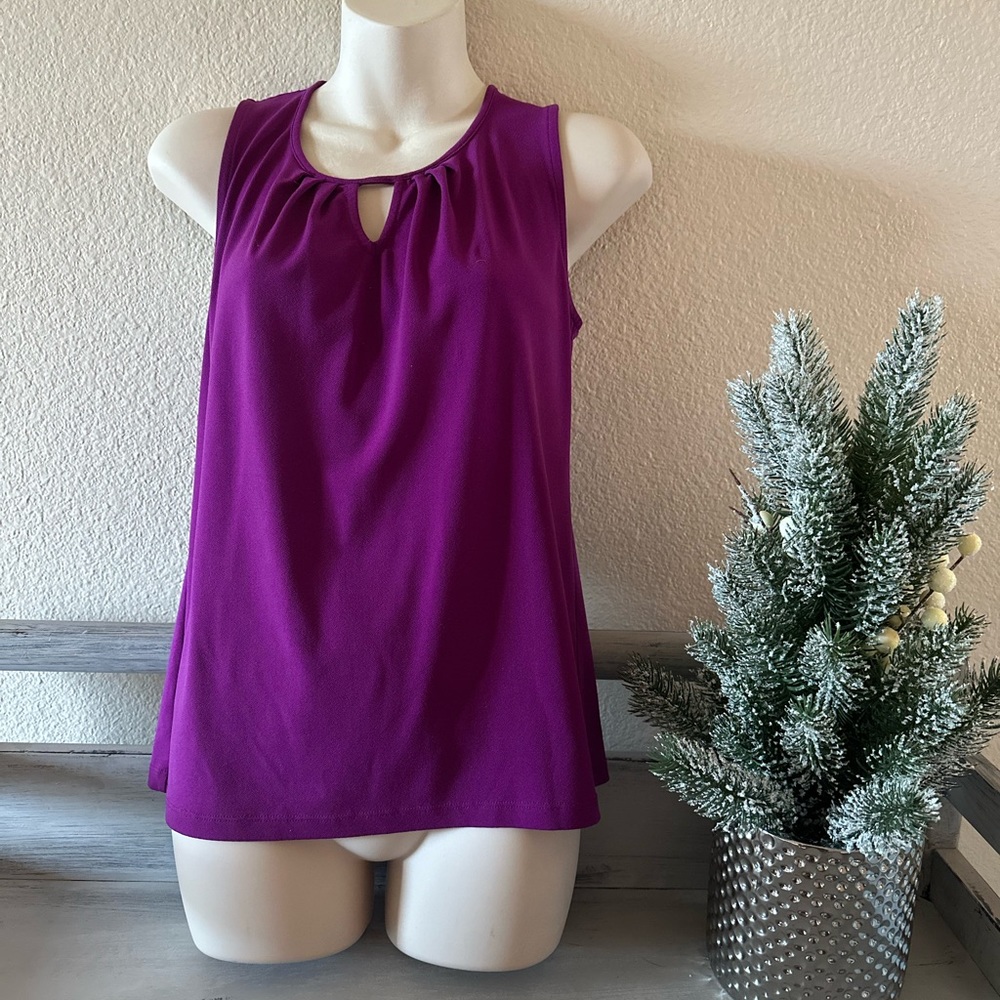 Ann Taylor sleeveless Keyhole Blouse Nylon Eggplant Women’s Petite Medium